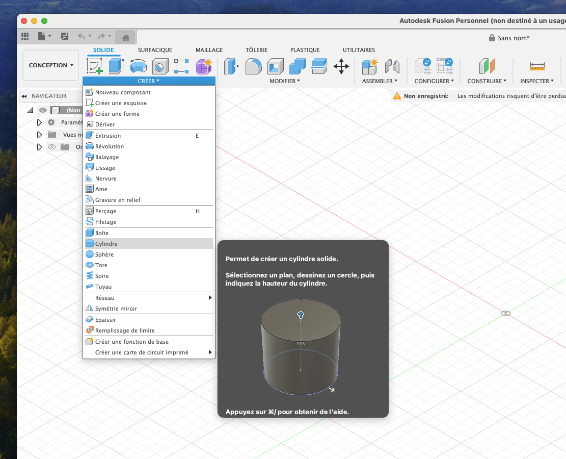 Fusion360 Cylindre